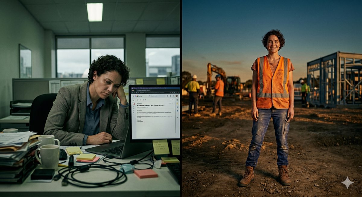 Before and after — from office desk to construction site